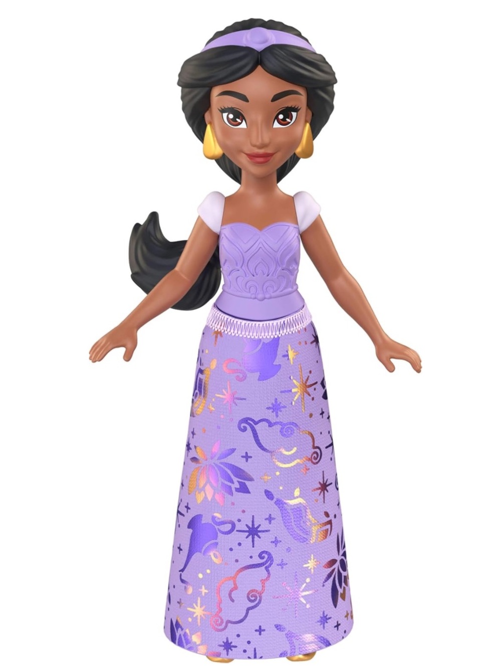 Disney Princess Jasmine Purple Dress Fashion Doll with Gold Earrings Mattel 9cm
